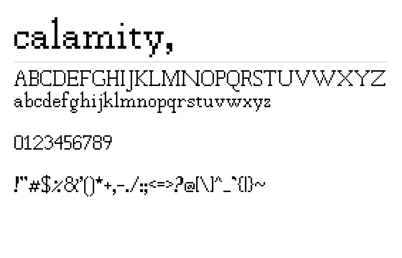 calamity, Font preview