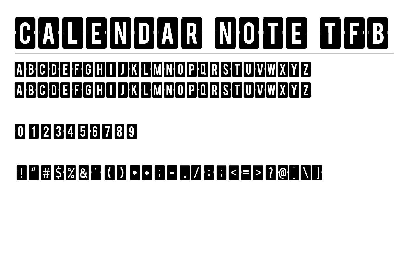 calendar note tfb Font preview