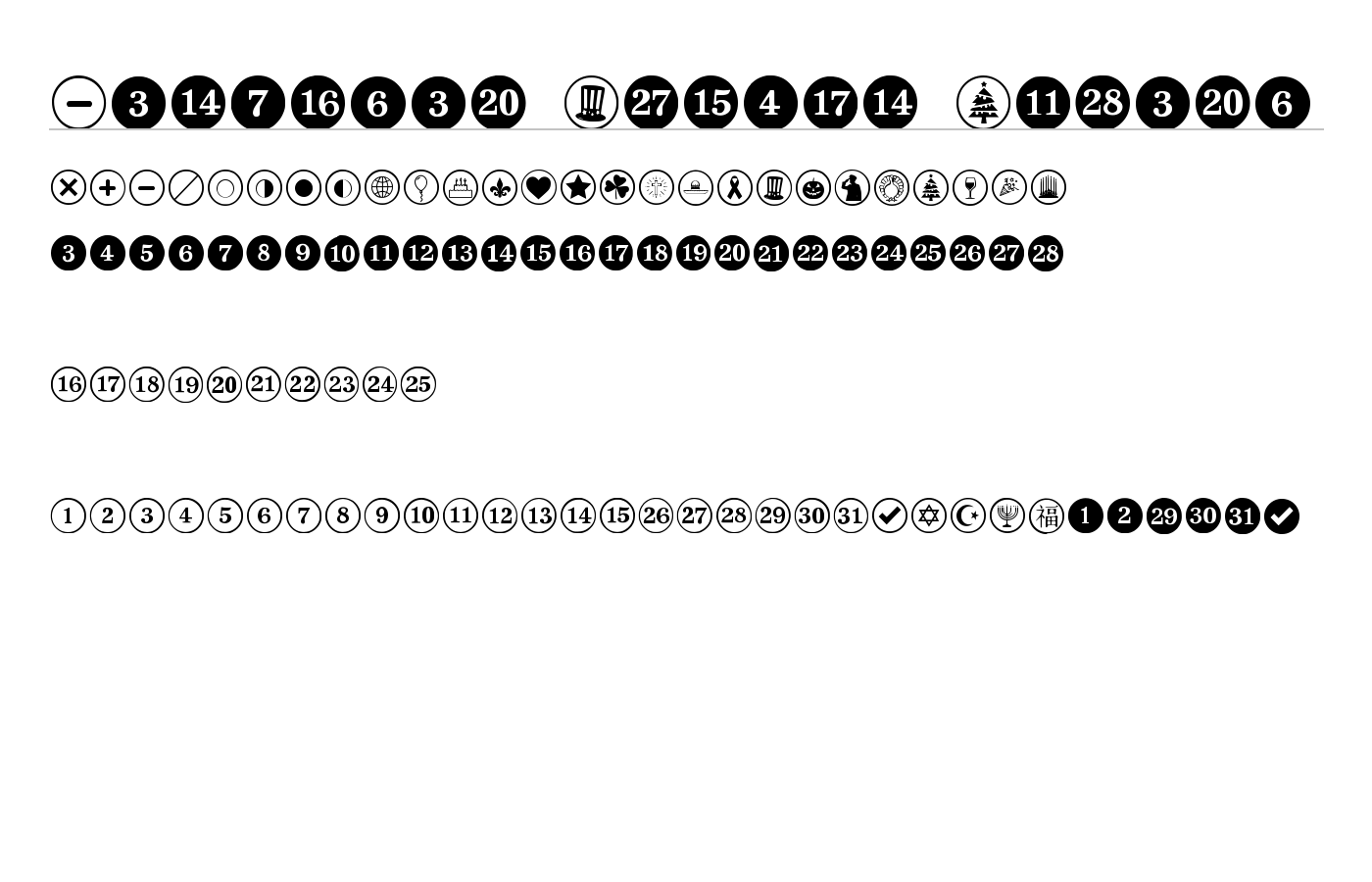 Calendar Symbol Wizard Font preview