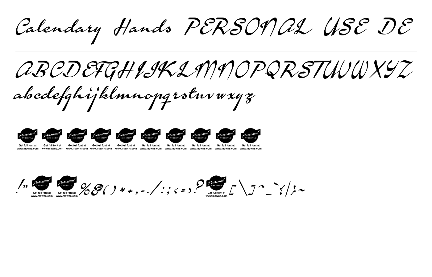 Calendary Hands PERSONAL USE DE Font preview