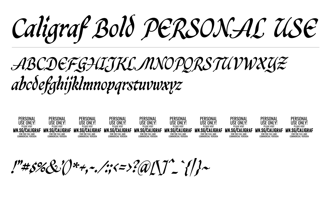 Caligraf Bold PERSONAL USE Font preview