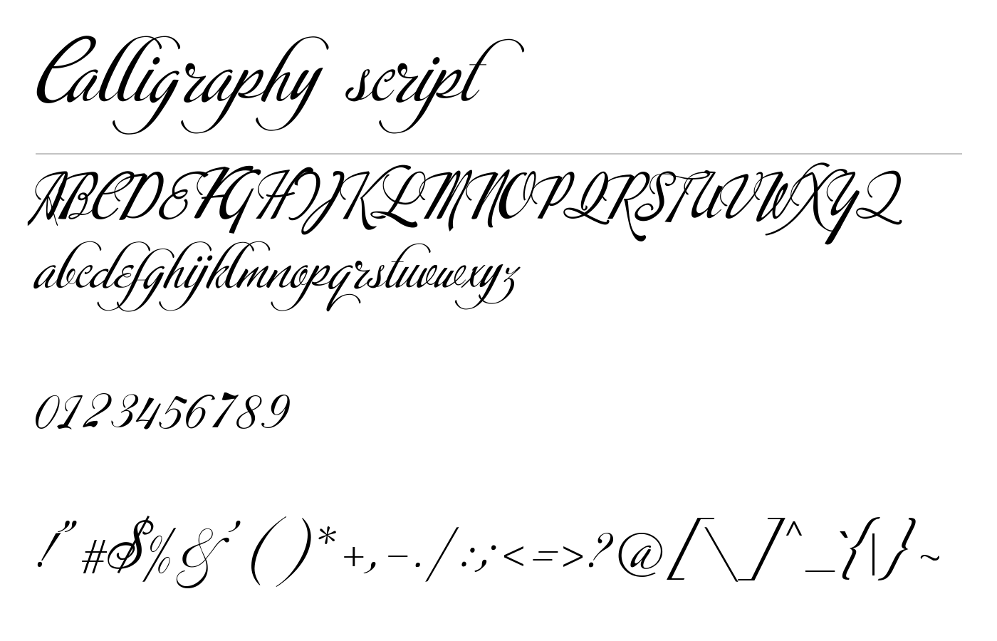 Calligraphy script Font preview