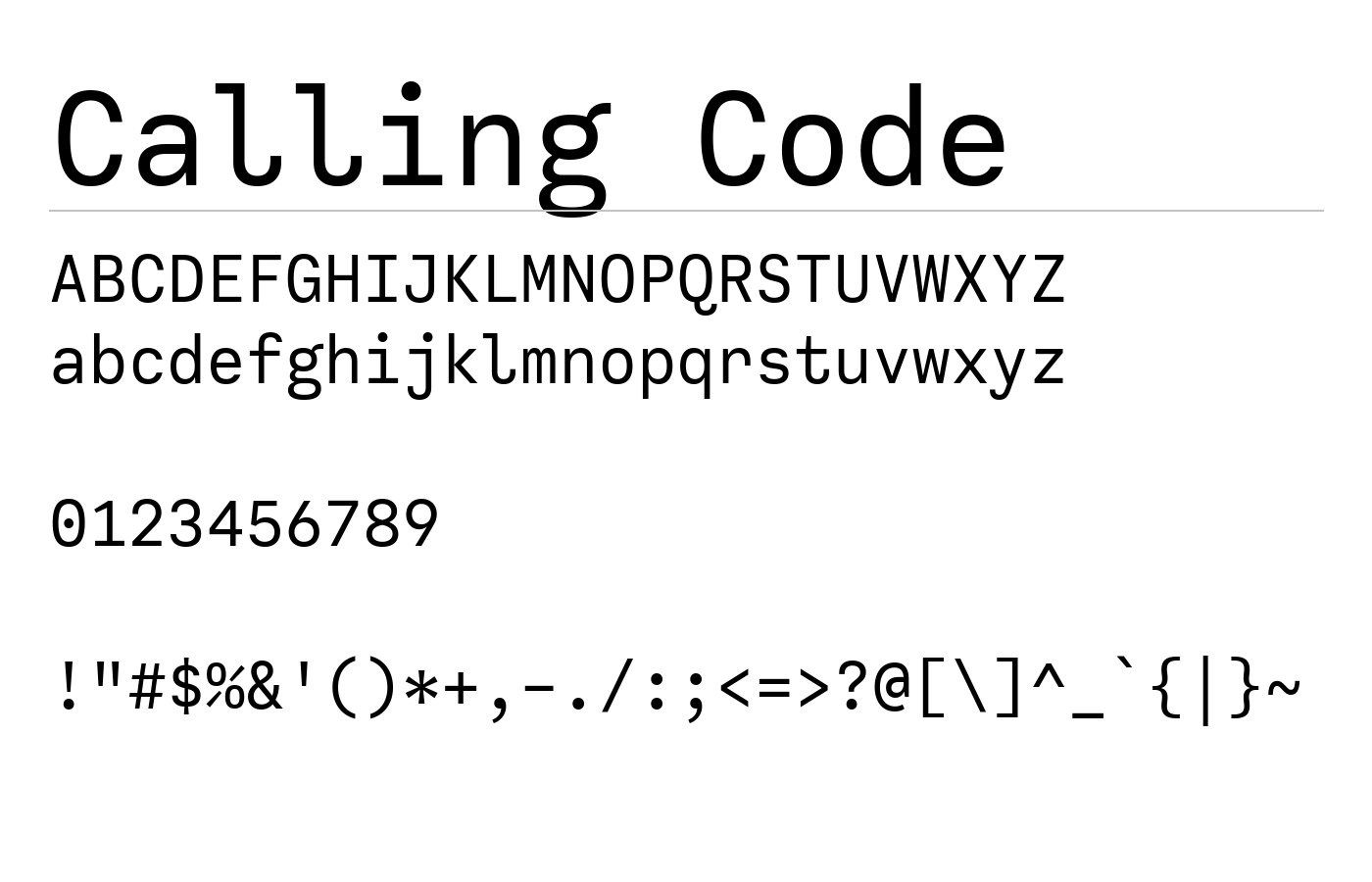 Calling Code Font preview