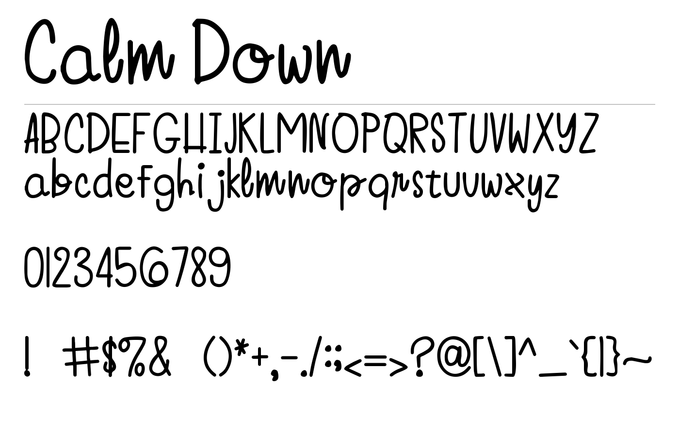 Calm Down Font preview