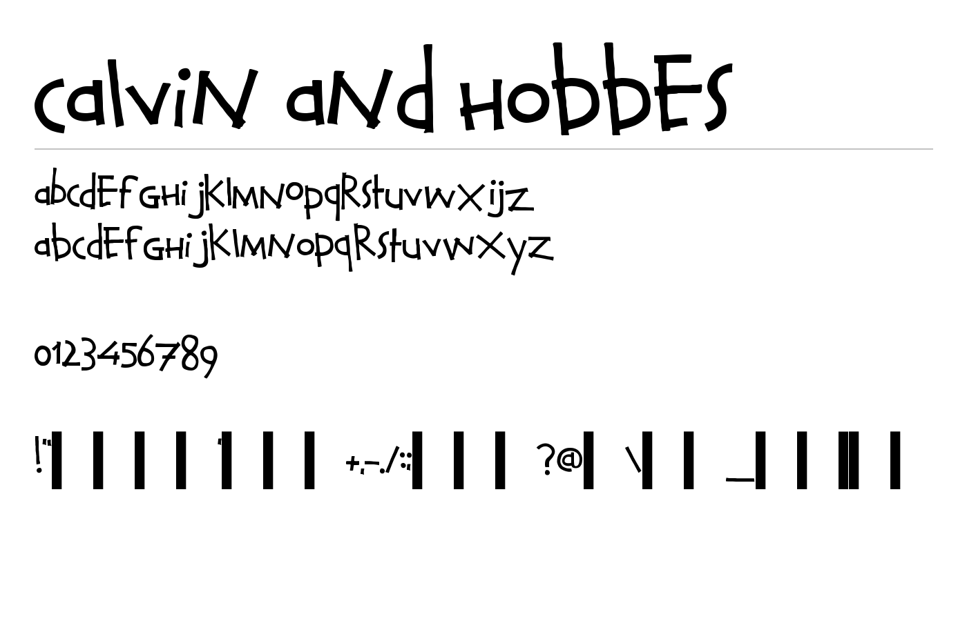 Calvin and Hobbes Font preview