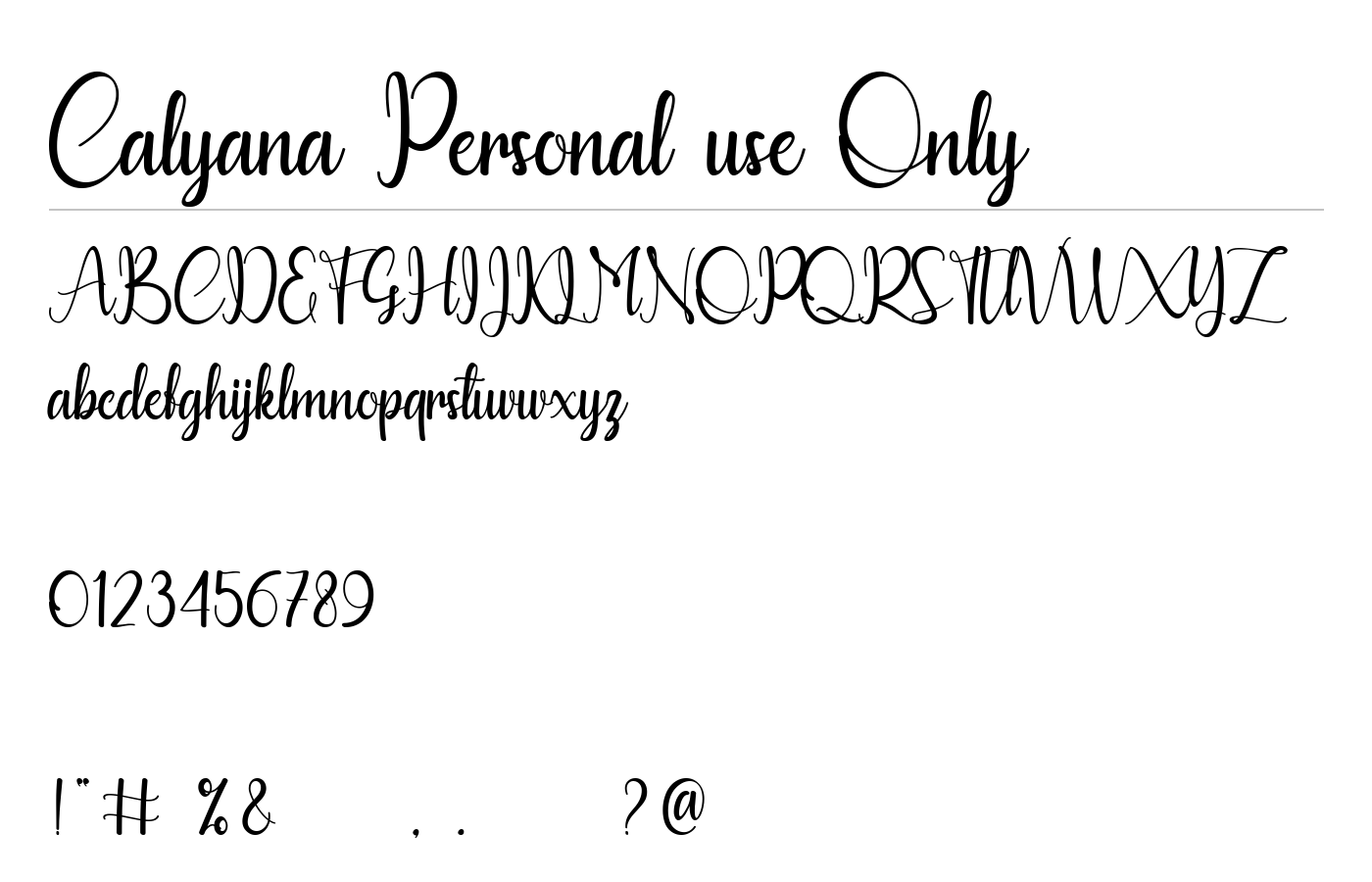 Calyana Personal use Only Font preview
