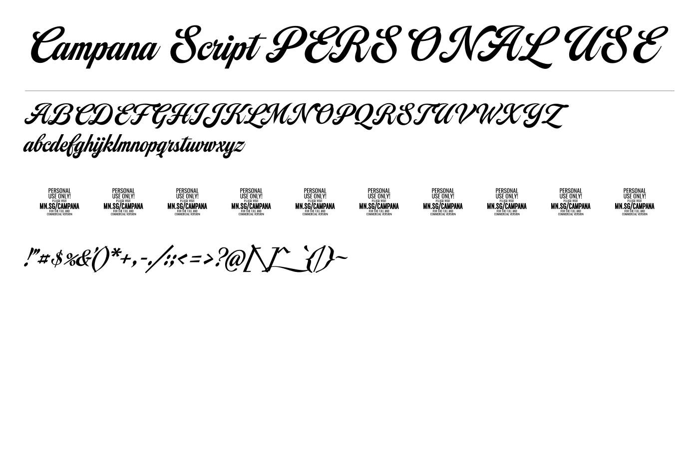 Campana Script PERSONAL USE Font preview