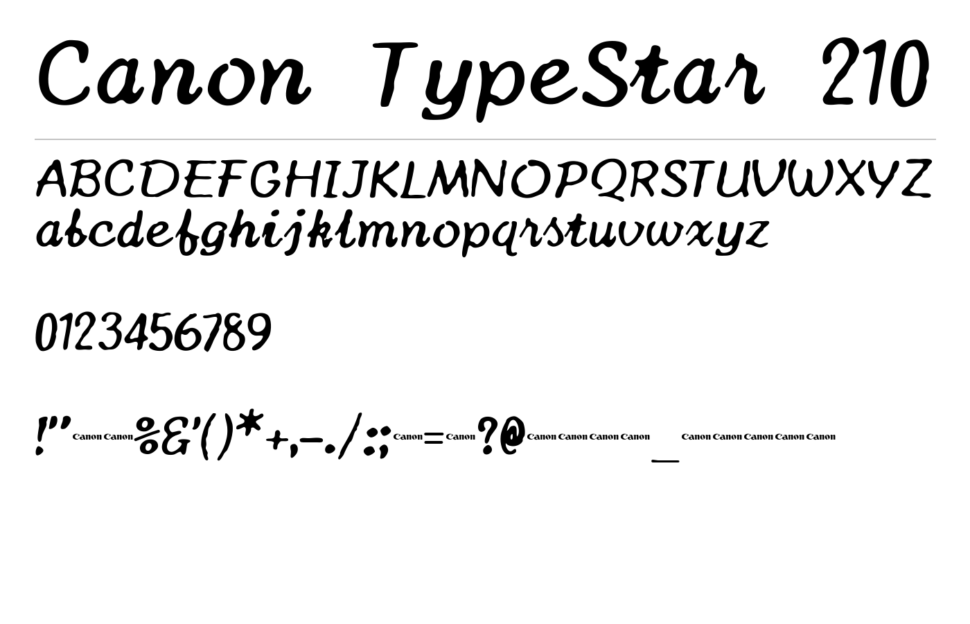 Canon TypeStar 210 Font preview
