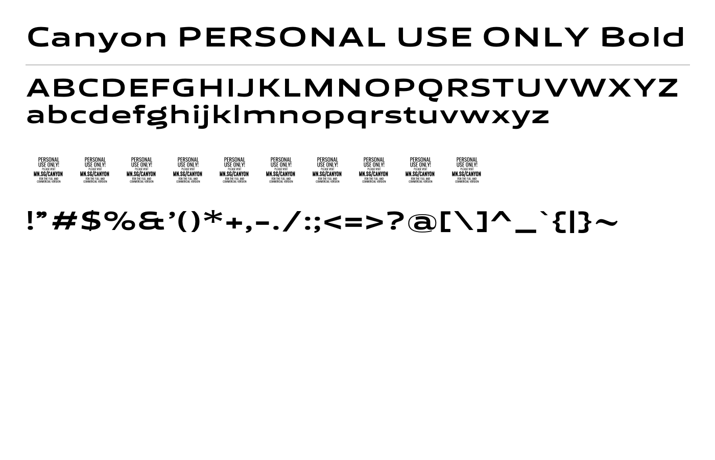 Canyon PERSONAL USE ONLY Font preview