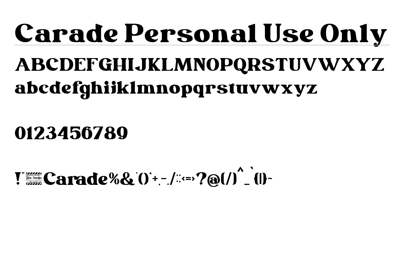 Carade Personal Use Only Font preview