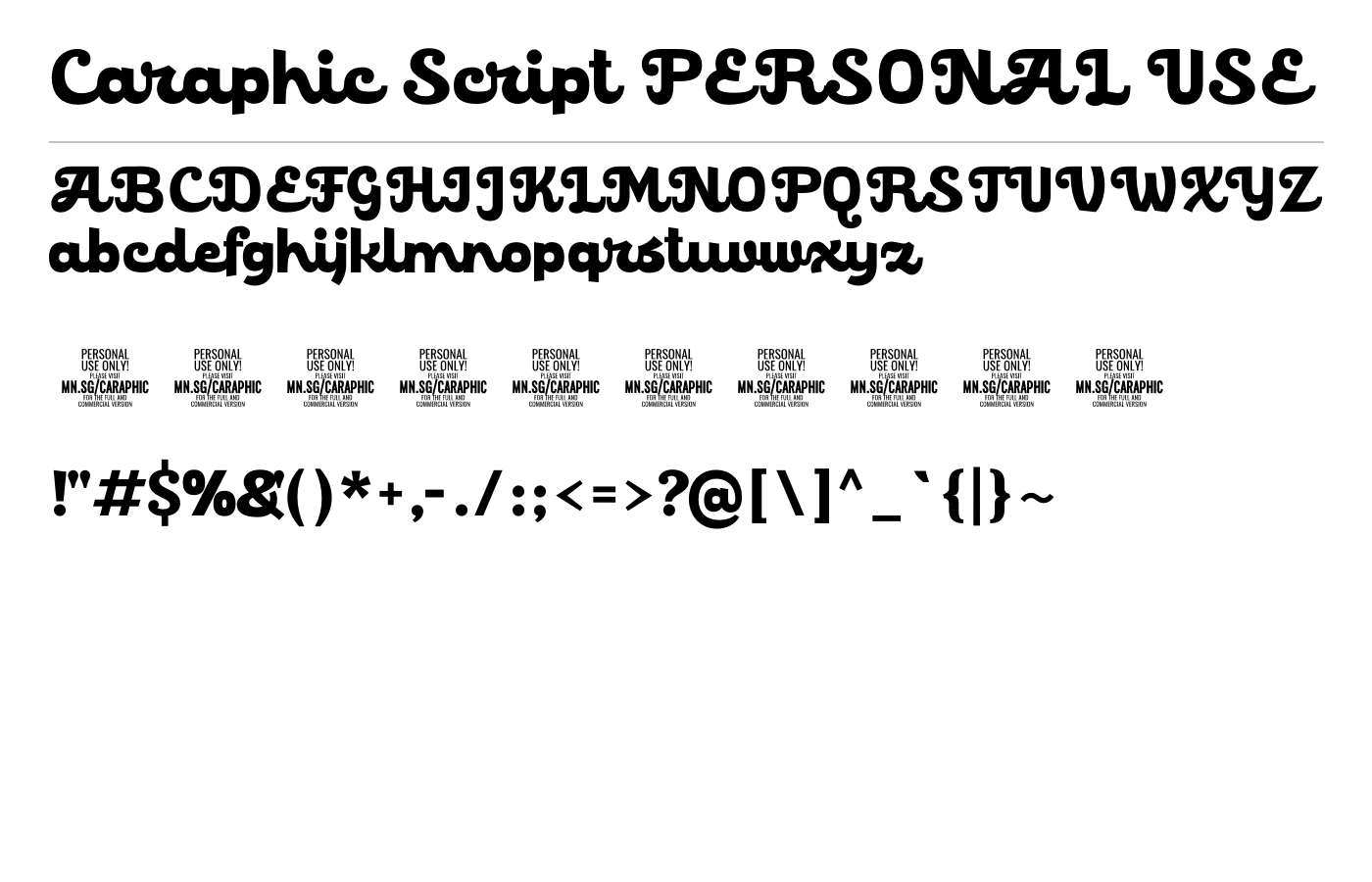 Caraphic Script PERSONAL USE Font preview