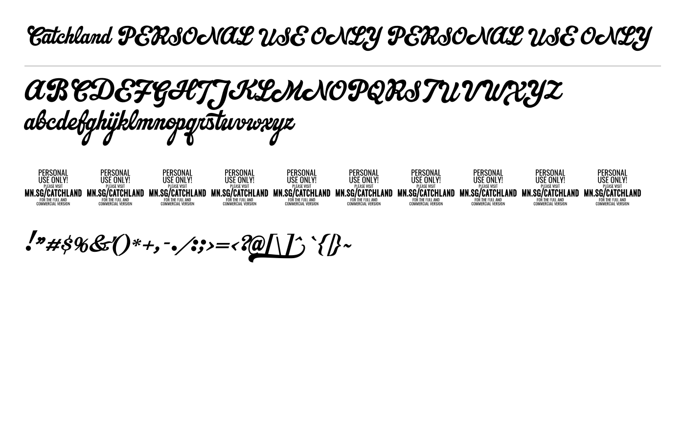 Catchland PERSONAL USE ONLY Font preview