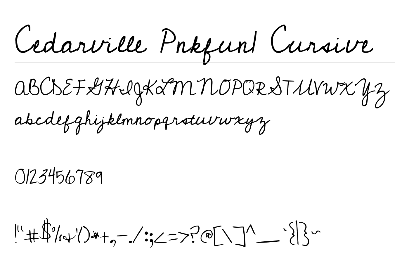 Cedarville Pnkfun1 Cursive Font preview