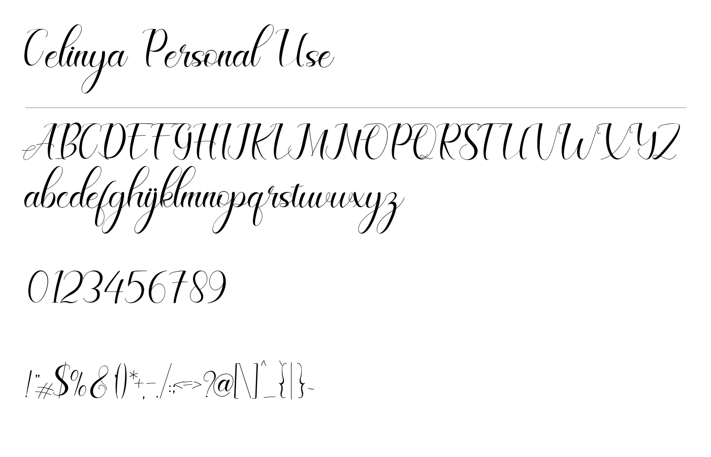 Celinya Personal Use Font preview