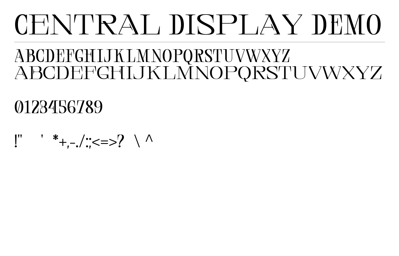 Central Display DEMO Font preview