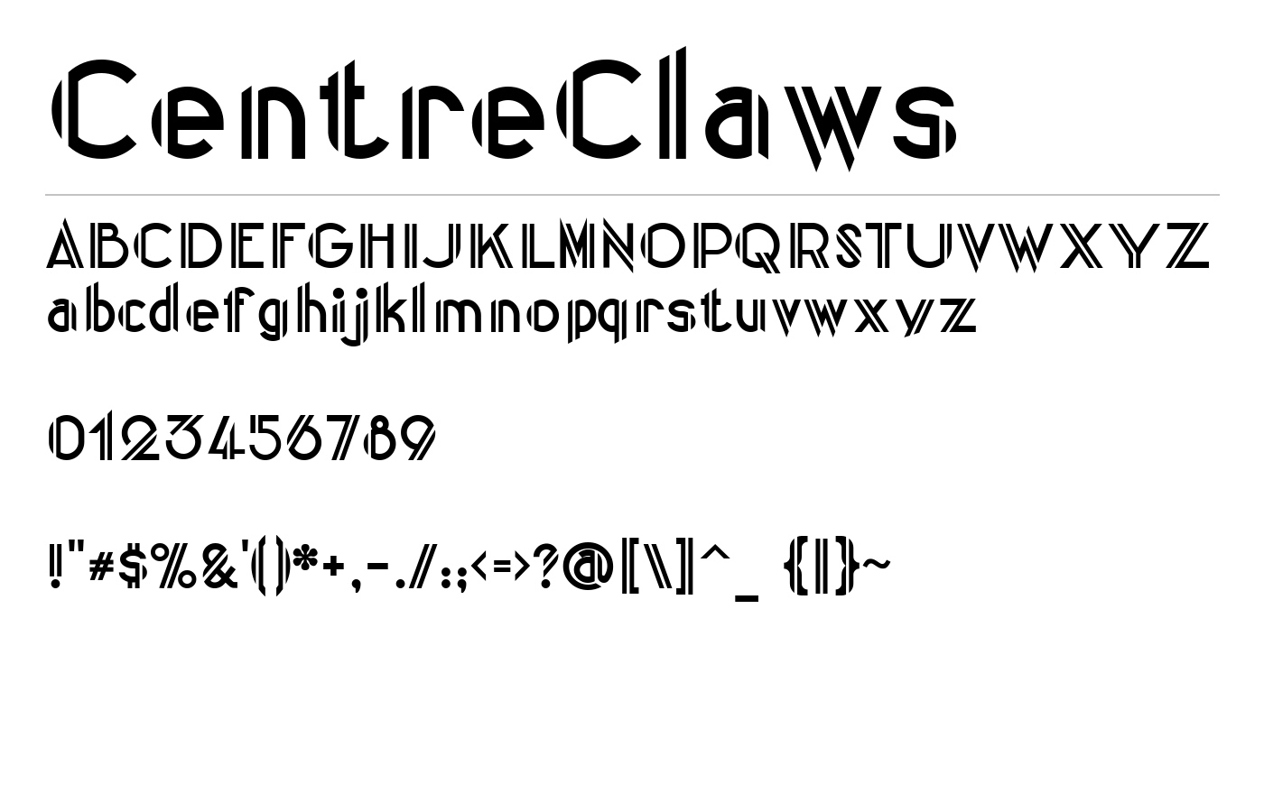 CentreClaws Font preview