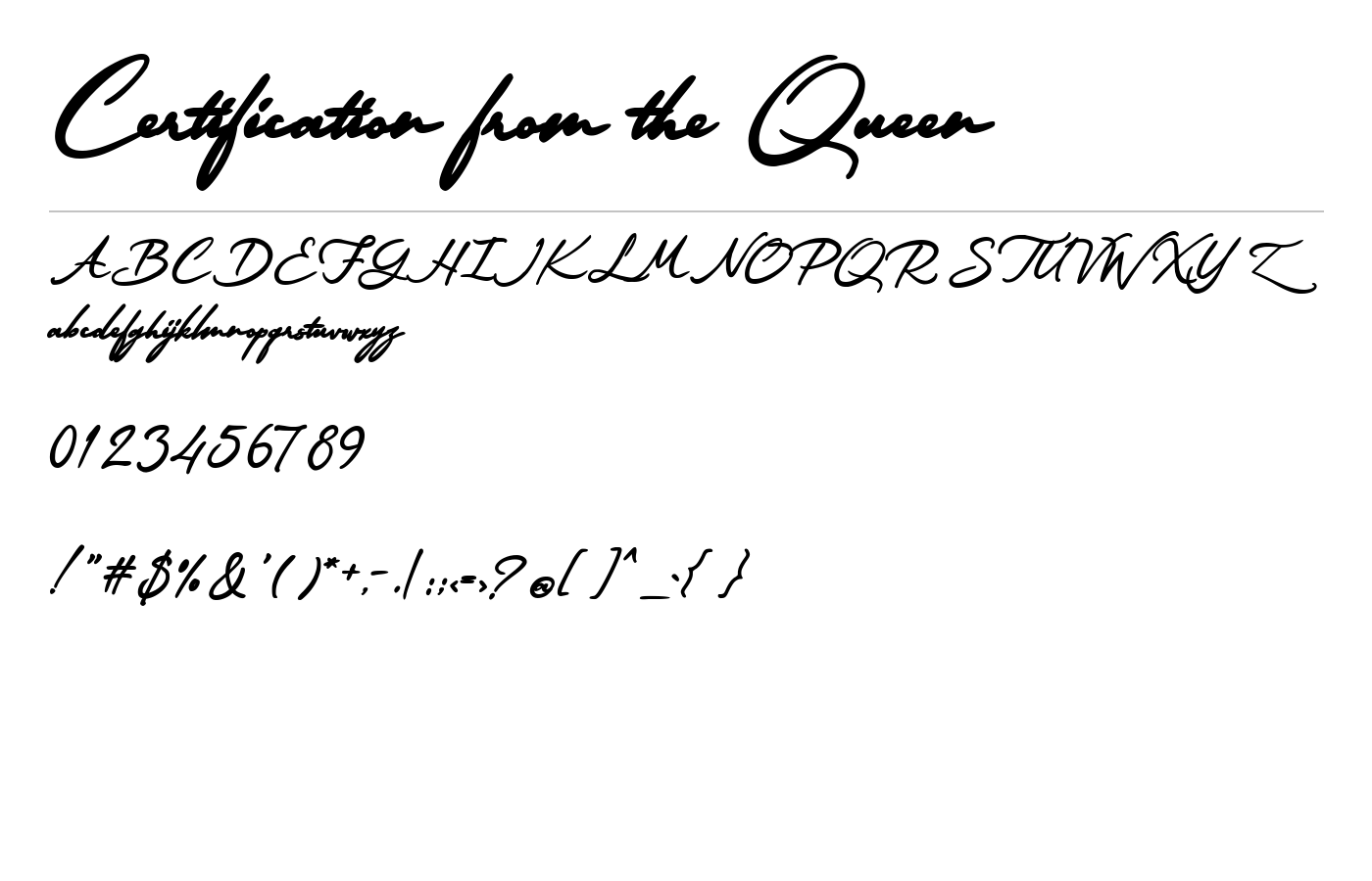 Certification from the Queen Font preview