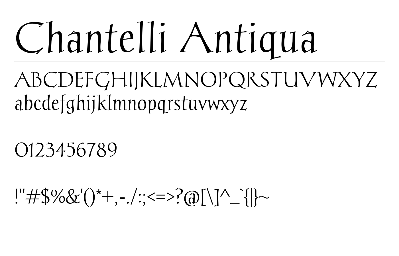 Chantelli Antiqua Font preview