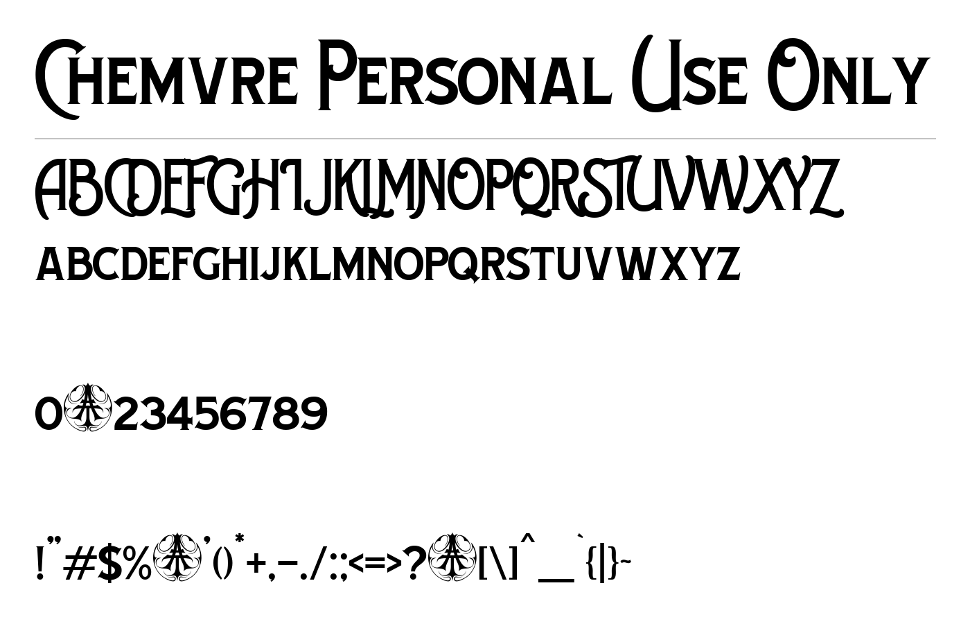 Chemvre Personal Use Only Font preview