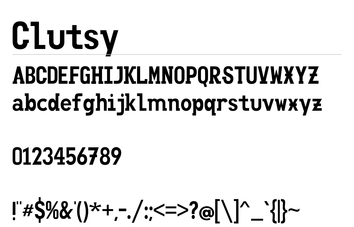 Clutsy Font preview