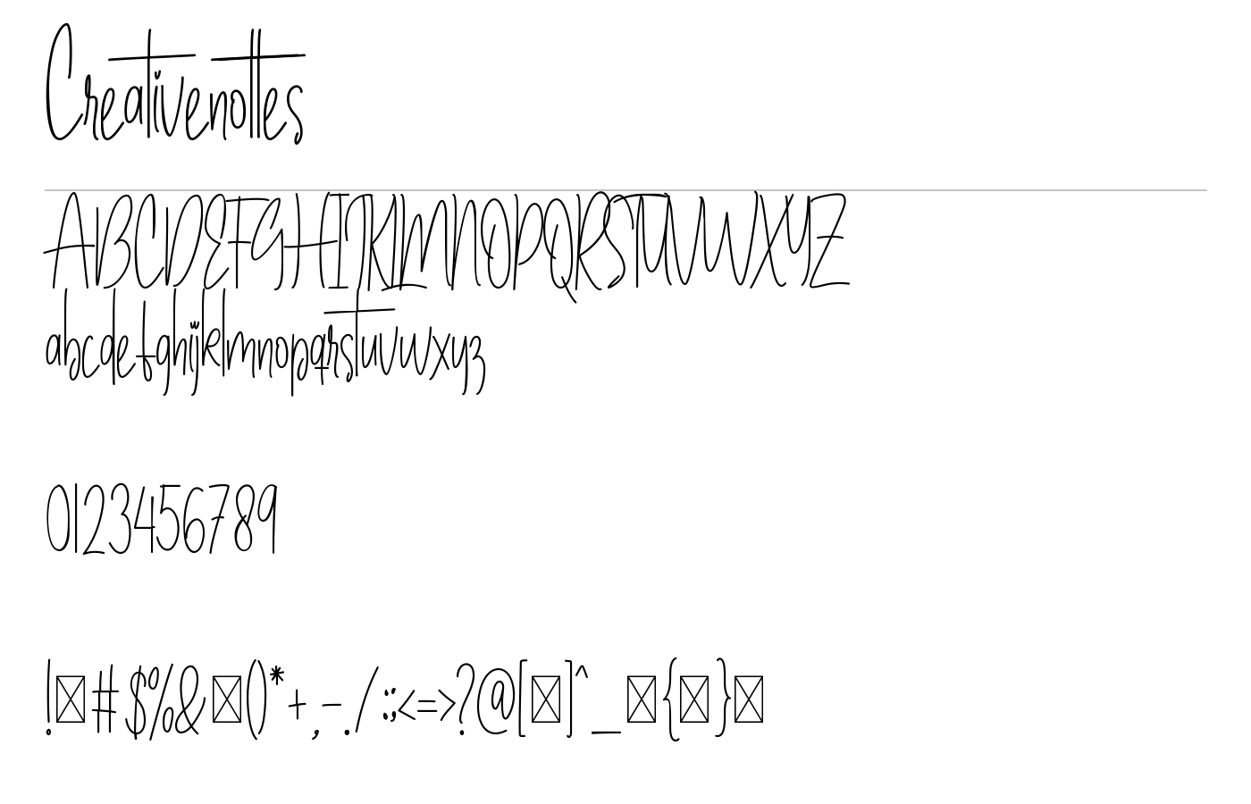 Creativenottes Font preview
