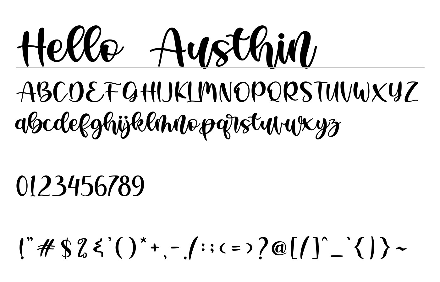 Hello Austhin Font preview
