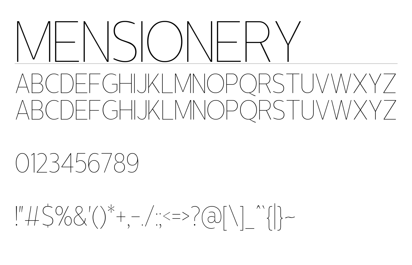 Mensionery Thin Font preview