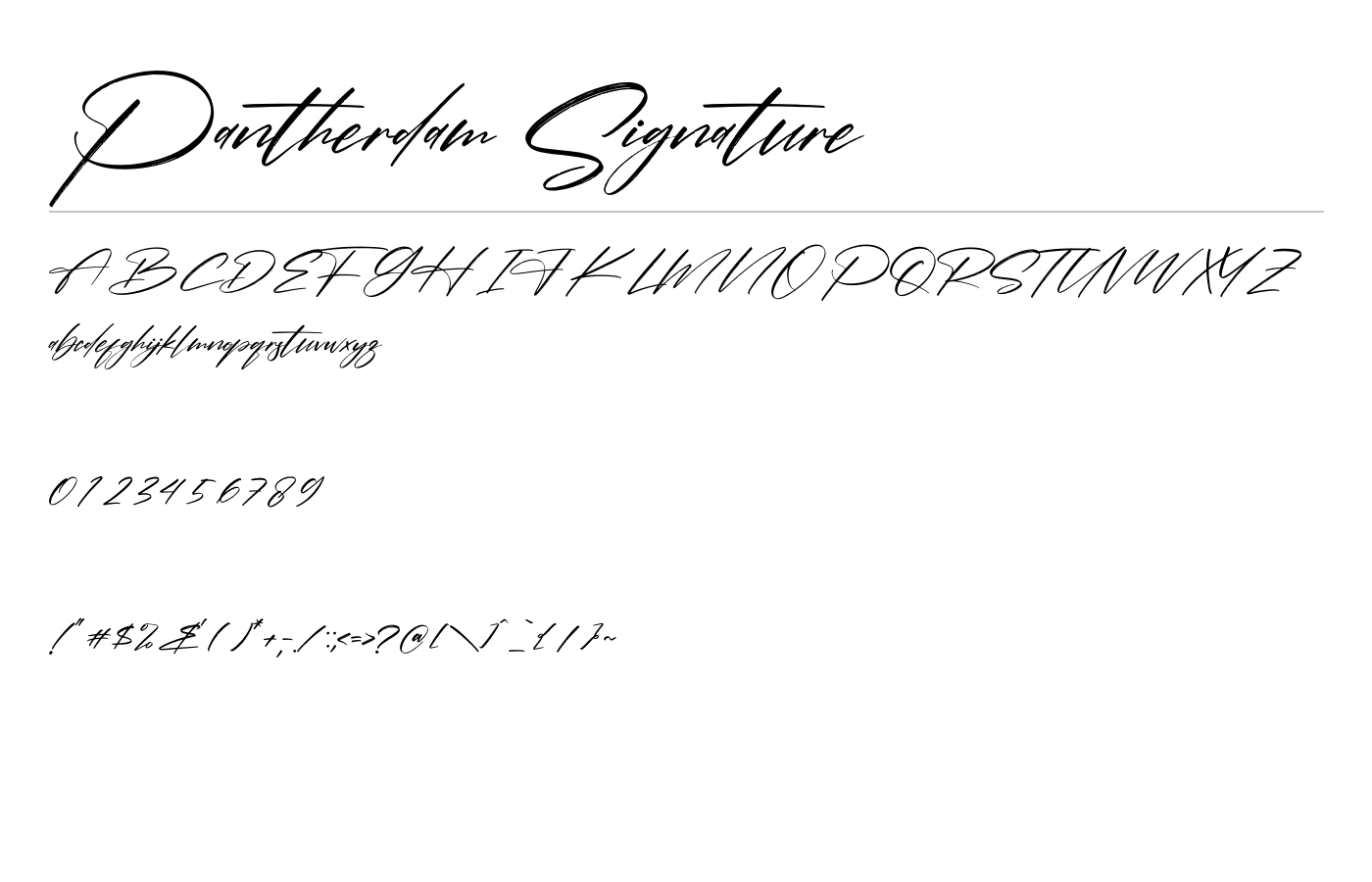 Pantherdam Signature Font preview