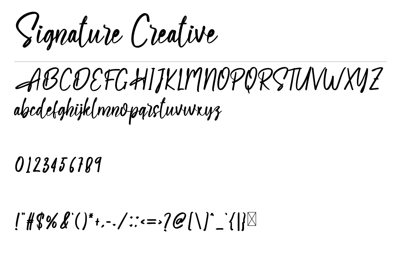 Signature Creative Font preview
