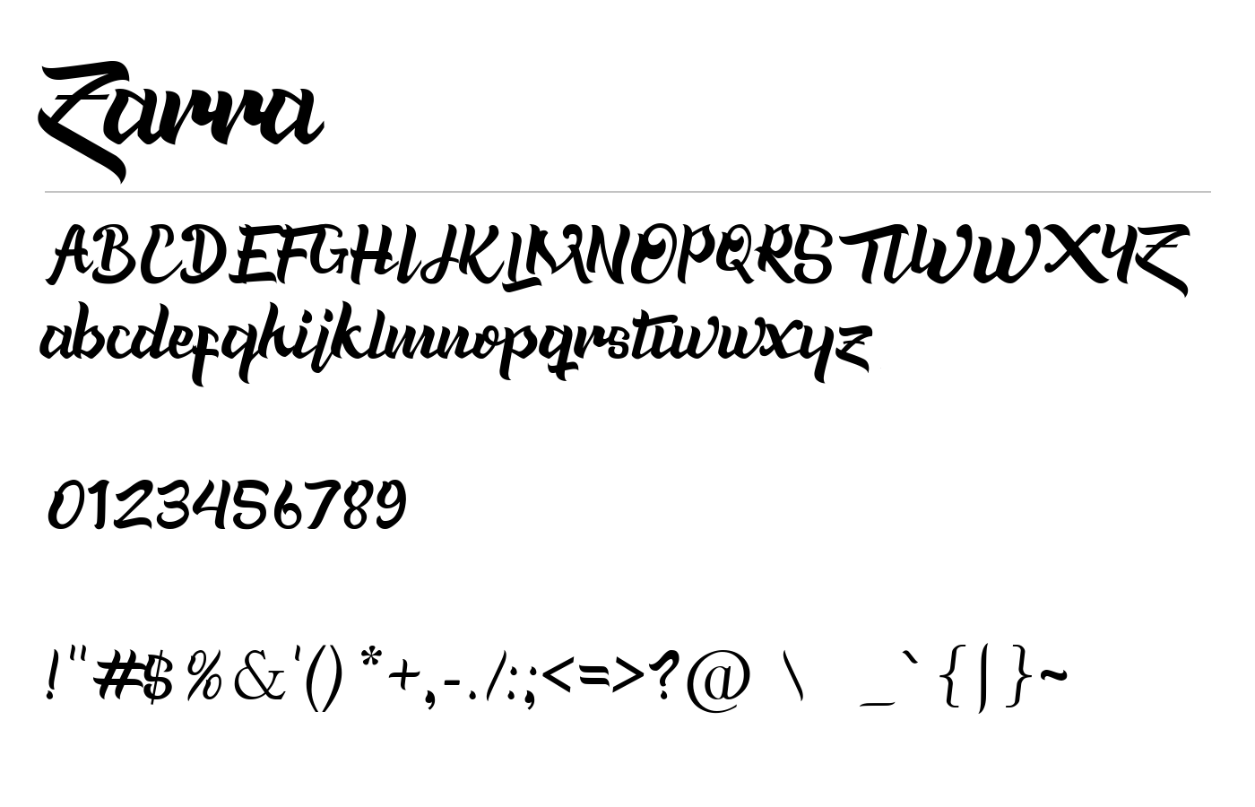 Zarra Script Font preview